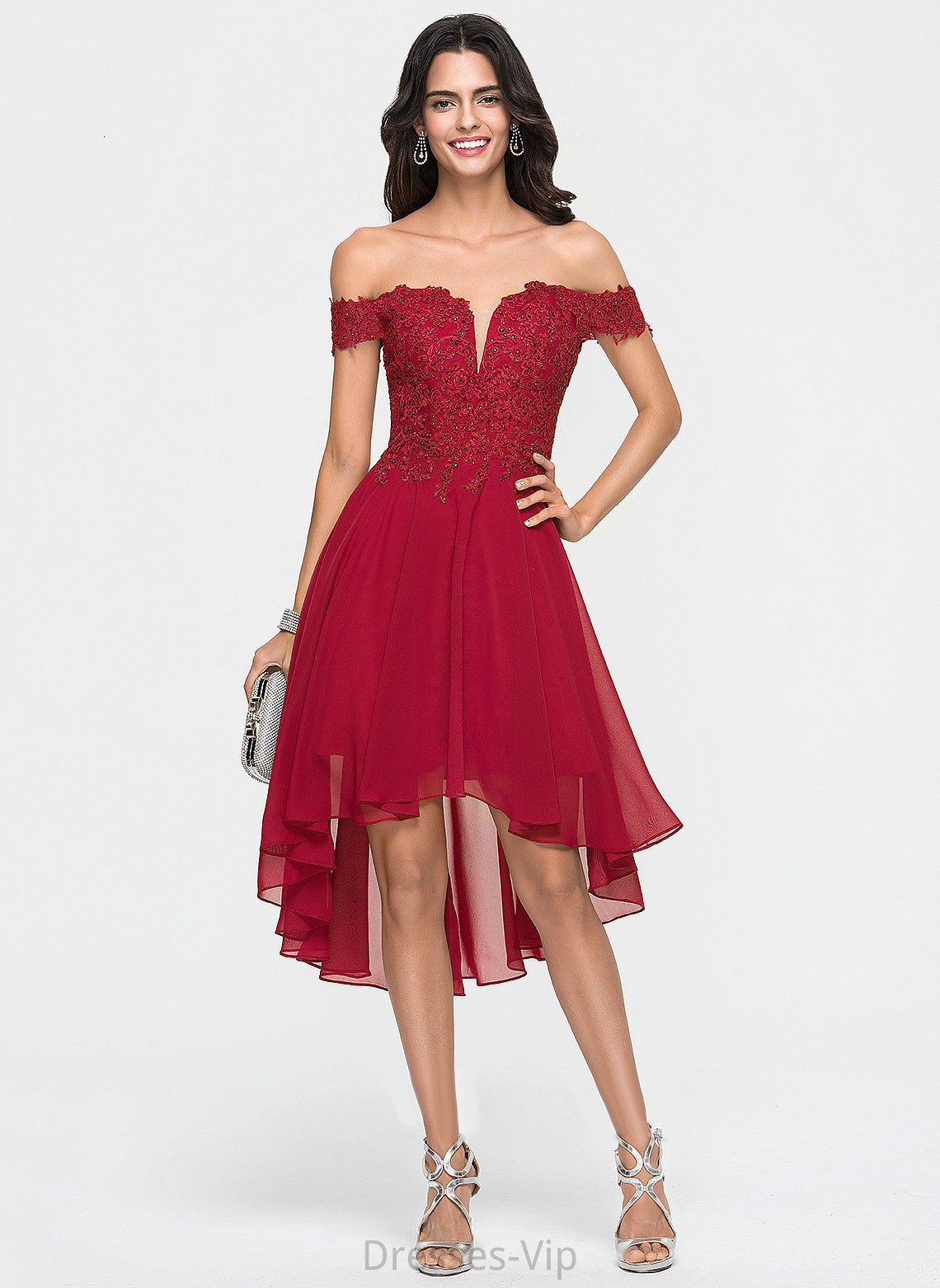 Cocktail With Cocktail Dresses Chiffon Asymmetrical Lace Payton Beading Dress Off-the-Shoulder A-Line