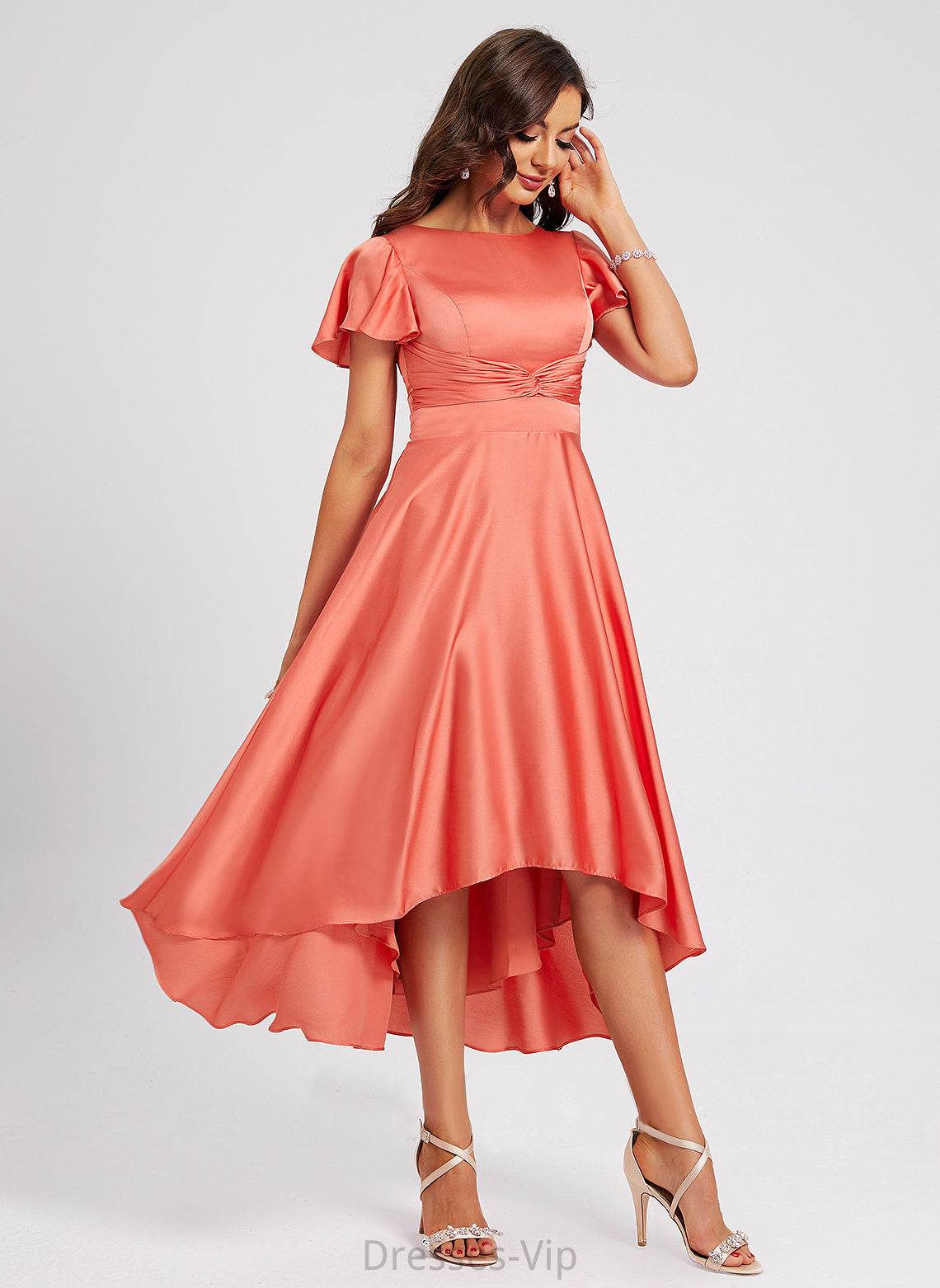 With Scoop Polyester Pleated Asymmetrical Cocktail Cocktail Dresses A-Line Janessa Dress Neck