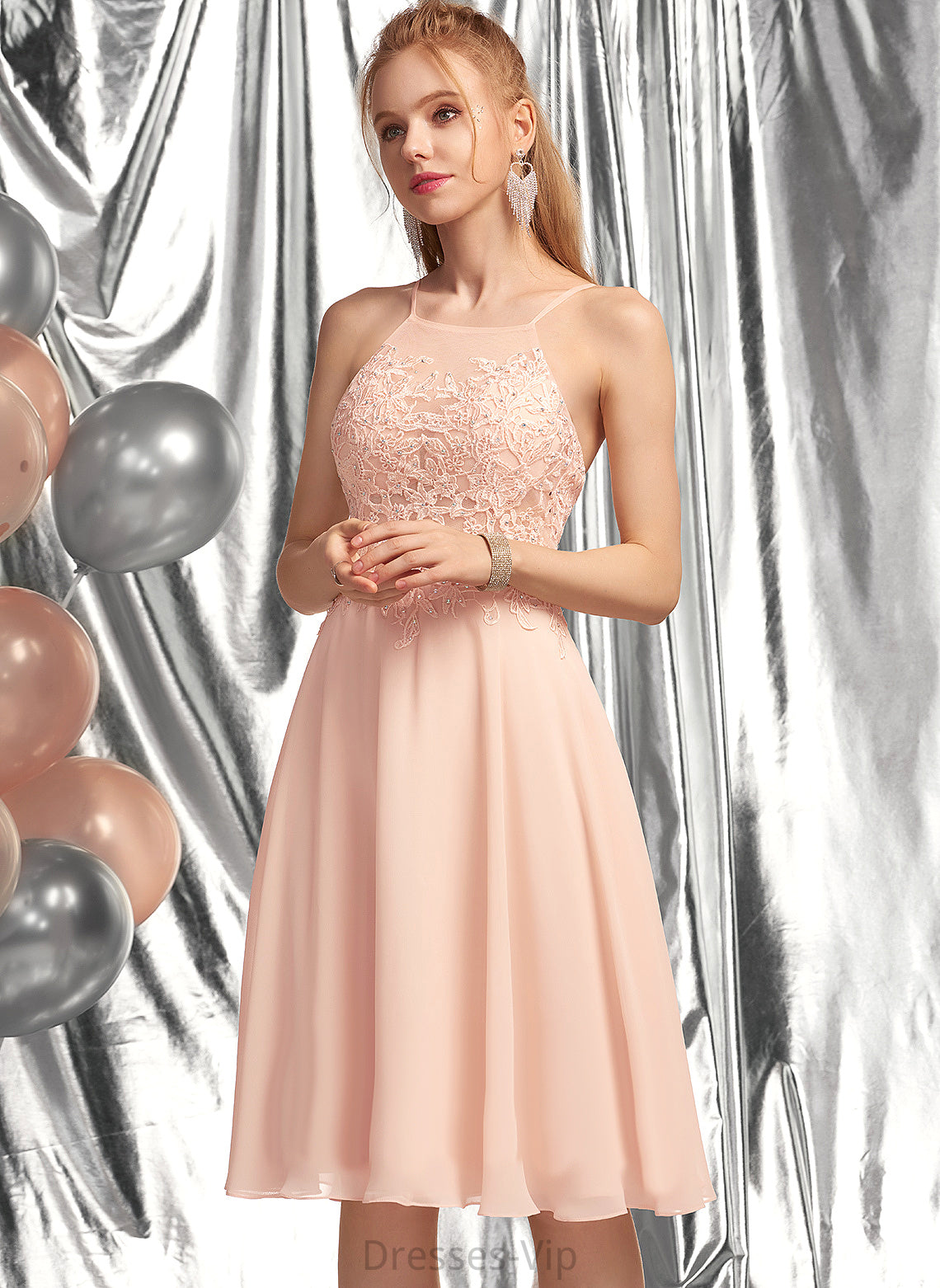 Chiffon Dress Knee-Length Scoop With Homecoming A-Line Lace Beading Homecoming Dresses Fernanda Neck