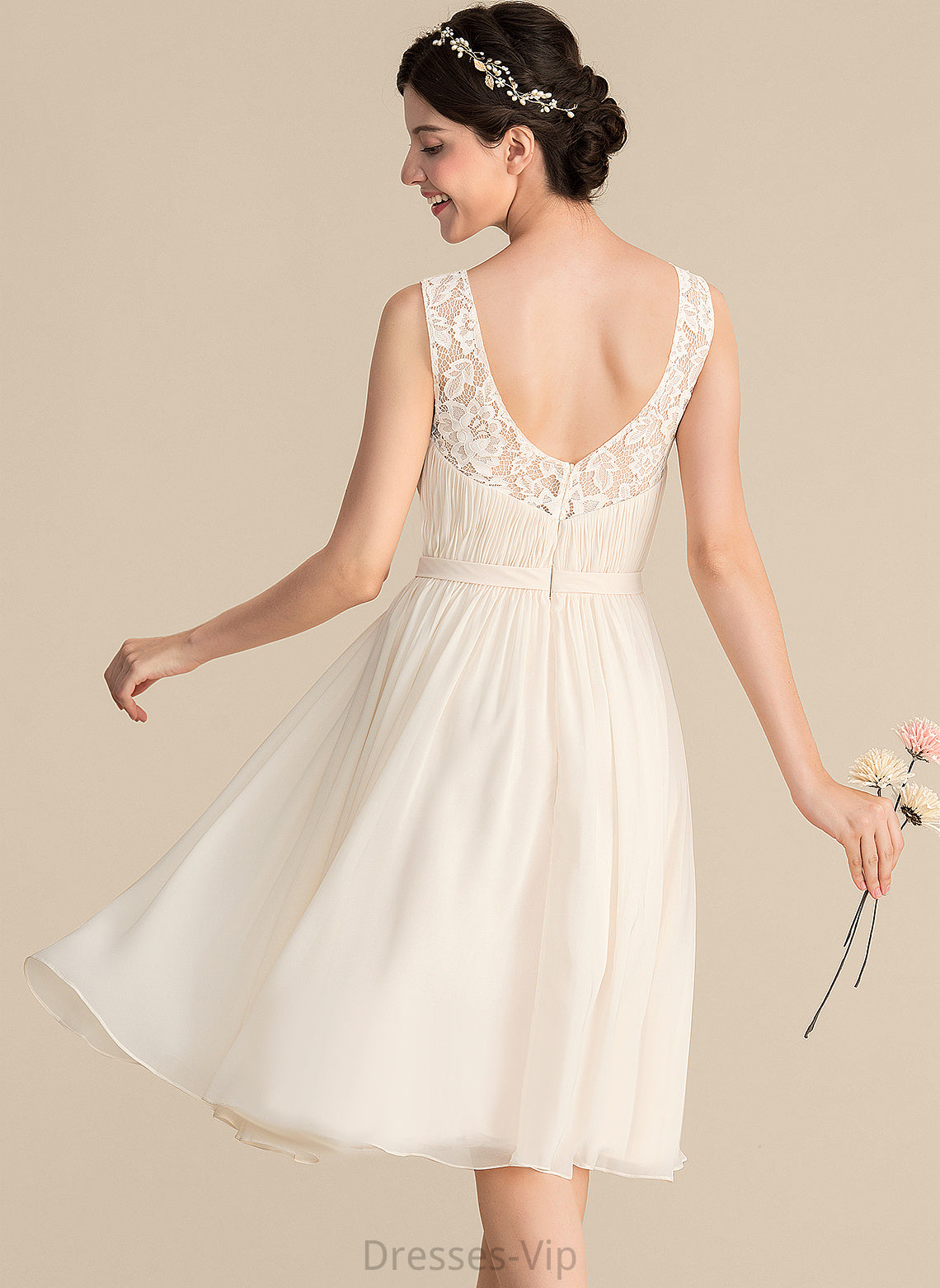 A-Line Ruffle Lace Dress Cocktail With Marian Knee-Length V-neck Cocktail Dresses Chiffon