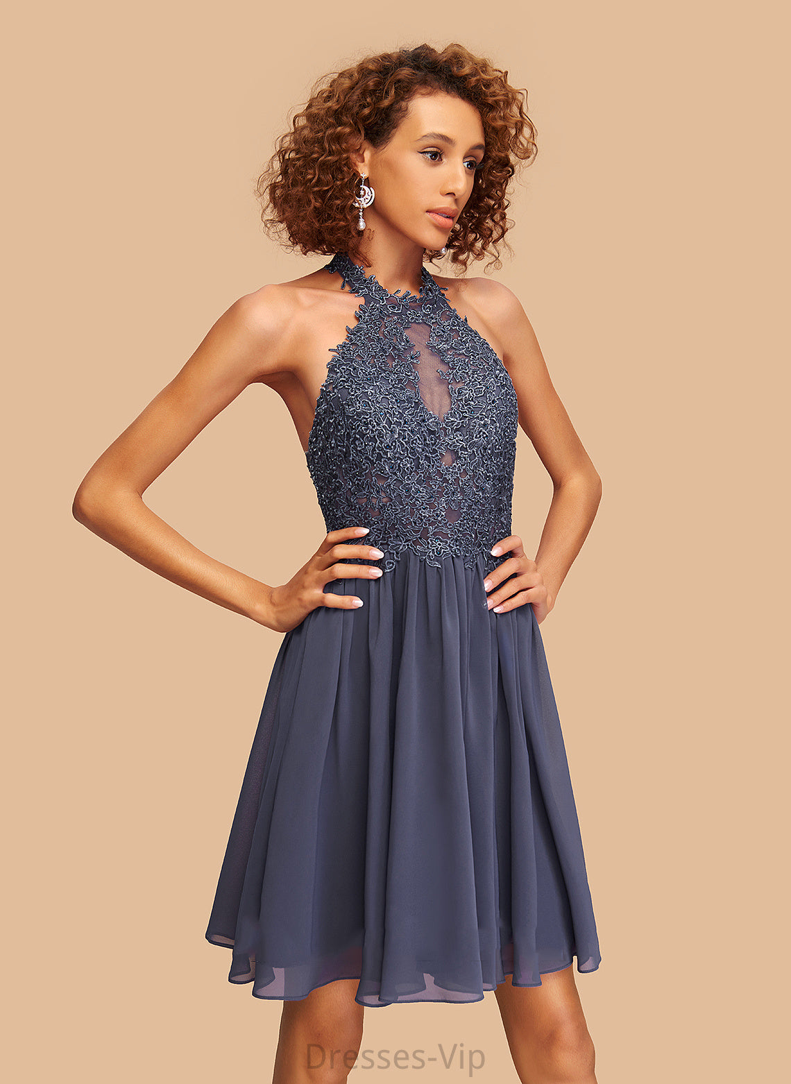 Beading With A-Line Short/Mini Skylar Lace Dress Halter Homecoming Chiffon Homecoming Dresses