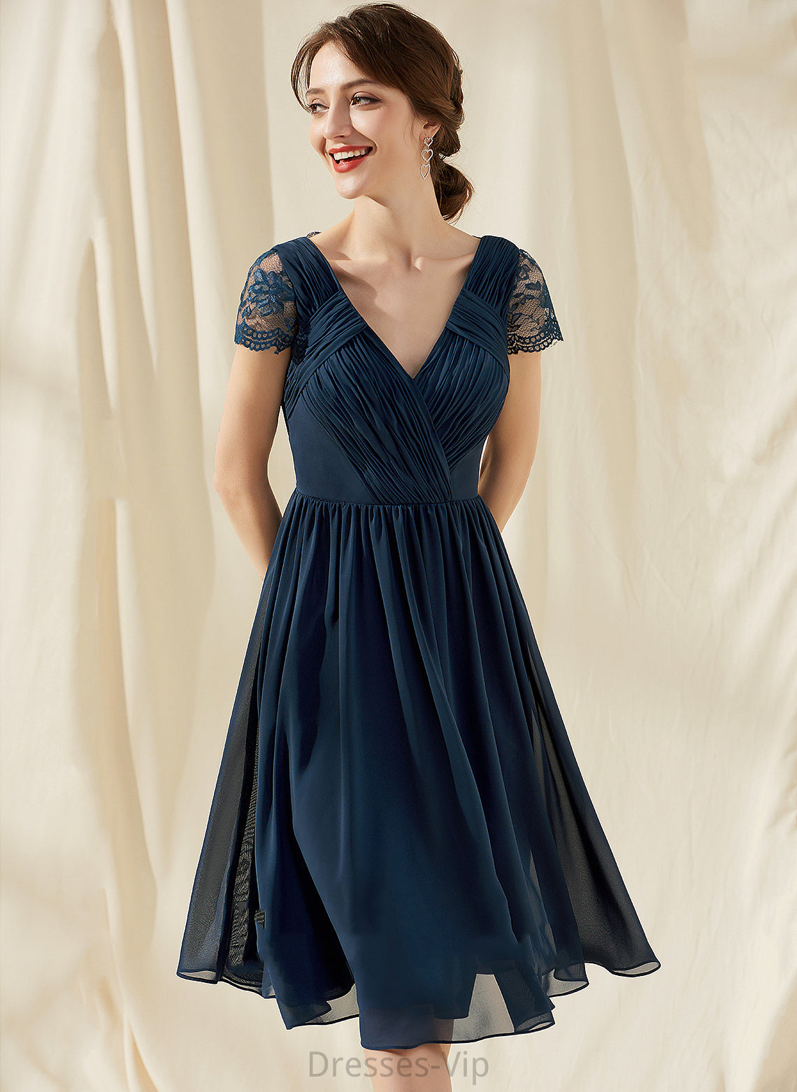 Chiffon With Homecoming Dresses A-Line Ruffle Lace Homecoming Mackenzie Dress Knee-Length V-neck