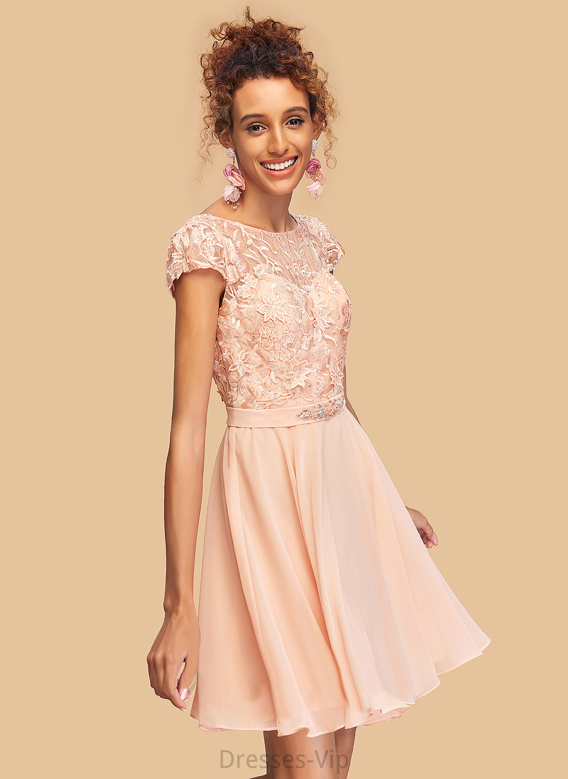 Short/Mini Homecoming Shirley Scoop A-Line Homecoming Dresses With Beading Chiffon Dress Neck Lace