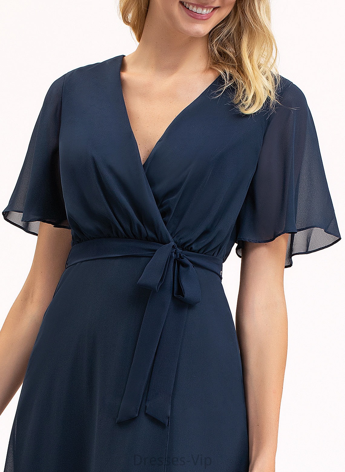 Bow(s) Asymmetrical With Dress Chiffon V-neck A-Line Lana Cocktail Cocktail Dresses