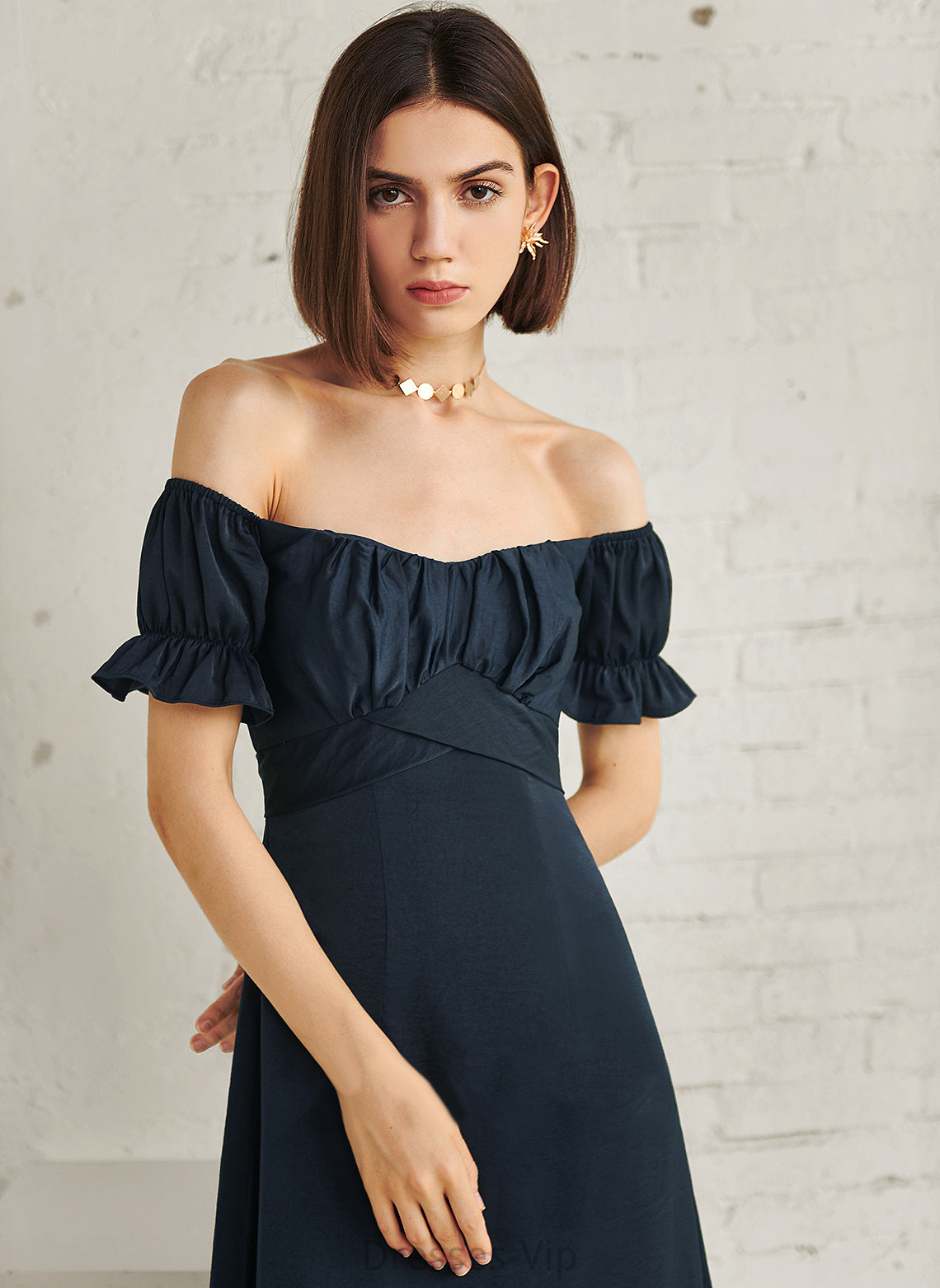 Diya Cotton Off-the-Shoulder A-Line Cocktail Dress Tea-Length Cocktail Dresses Blends