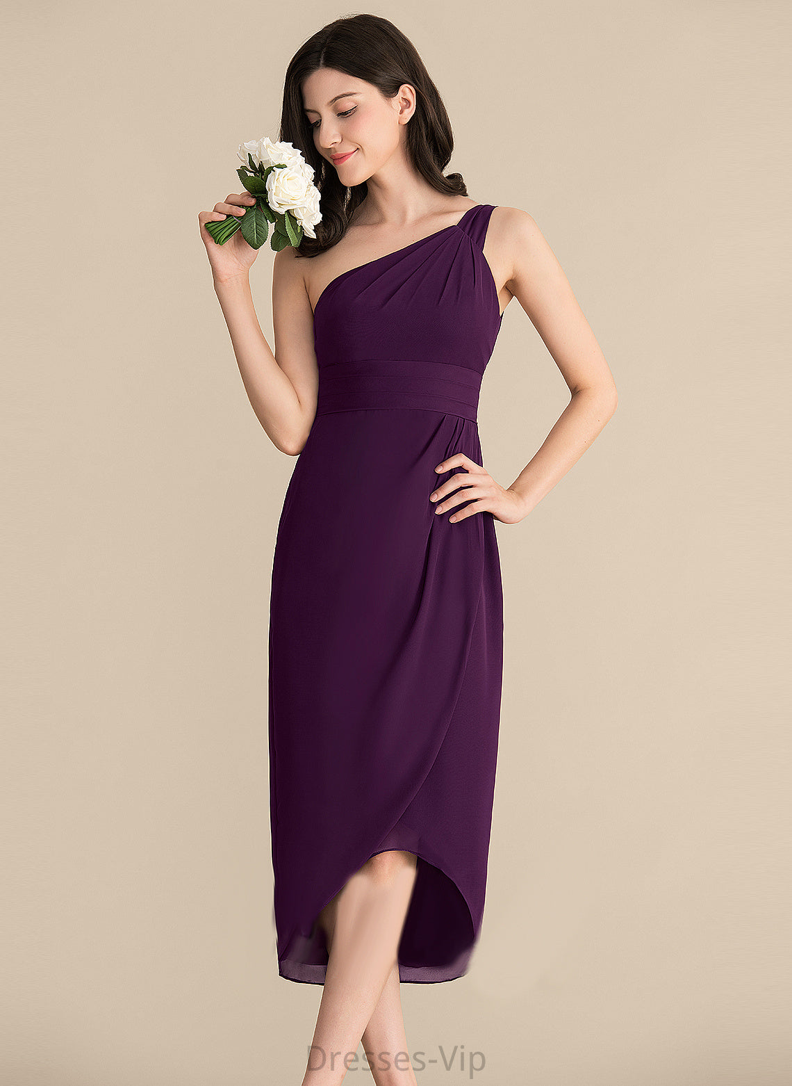 Dress One-Shoulder Asymmetrical Chiffon Cocktail Ruffle Sheath/Column Izabelle With Cocktail Dresses