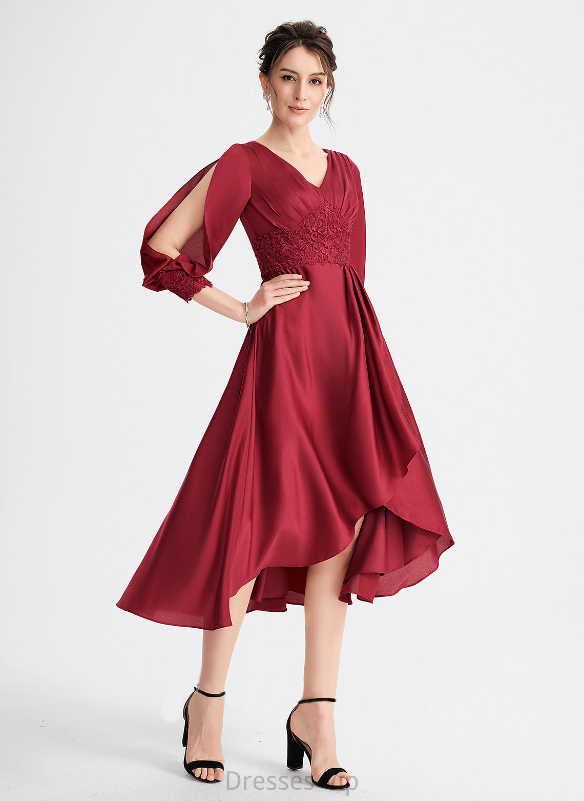 Cocktail Dresses A-Line Lace With Asymmetrical Dress Michaelia Satin Cocktail V-neck