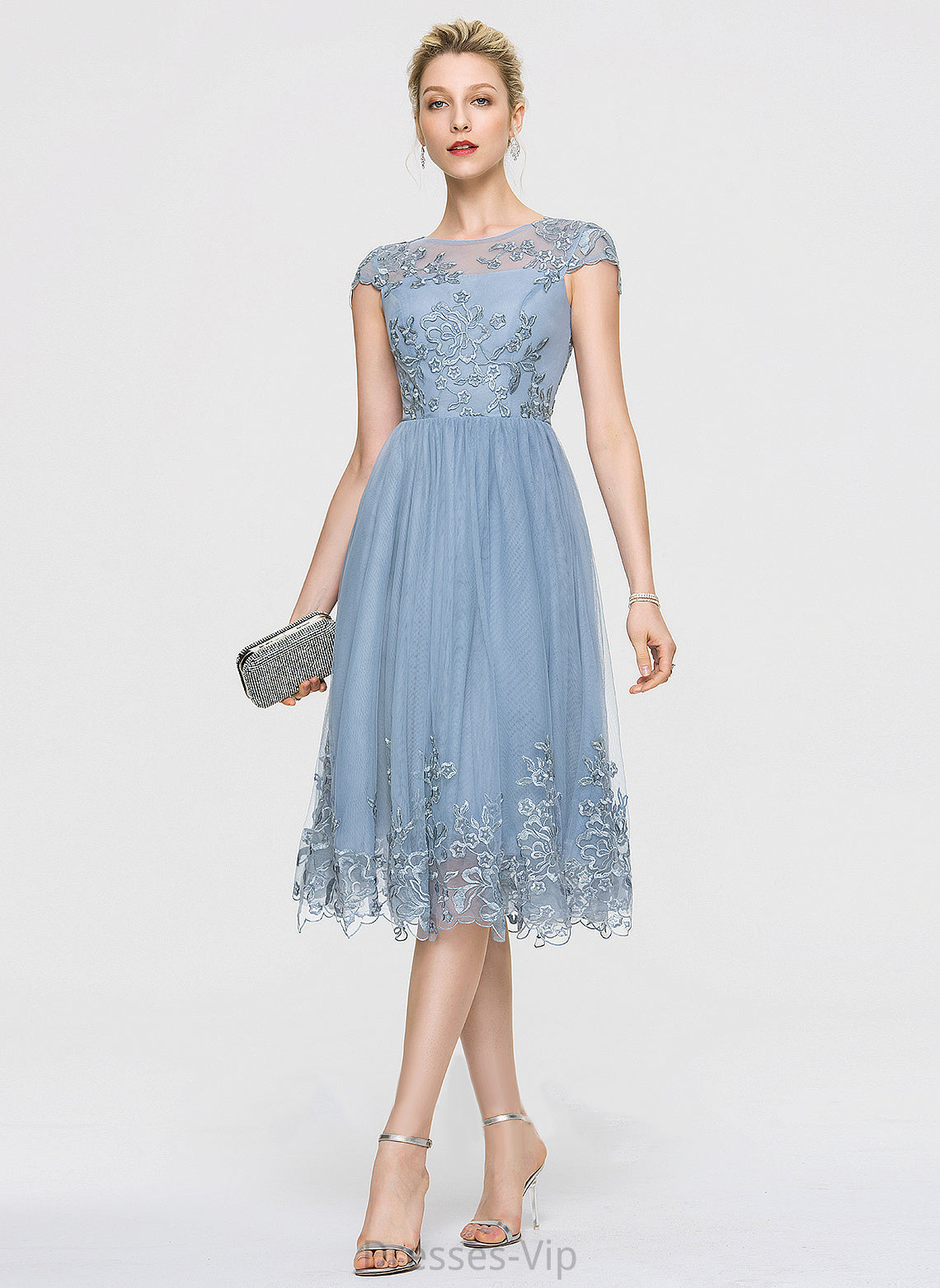 A-Line Homecoming Scoop With Dress Tulle Homecoming Dresses Eliza Sequins Lace Neck Knee-Length