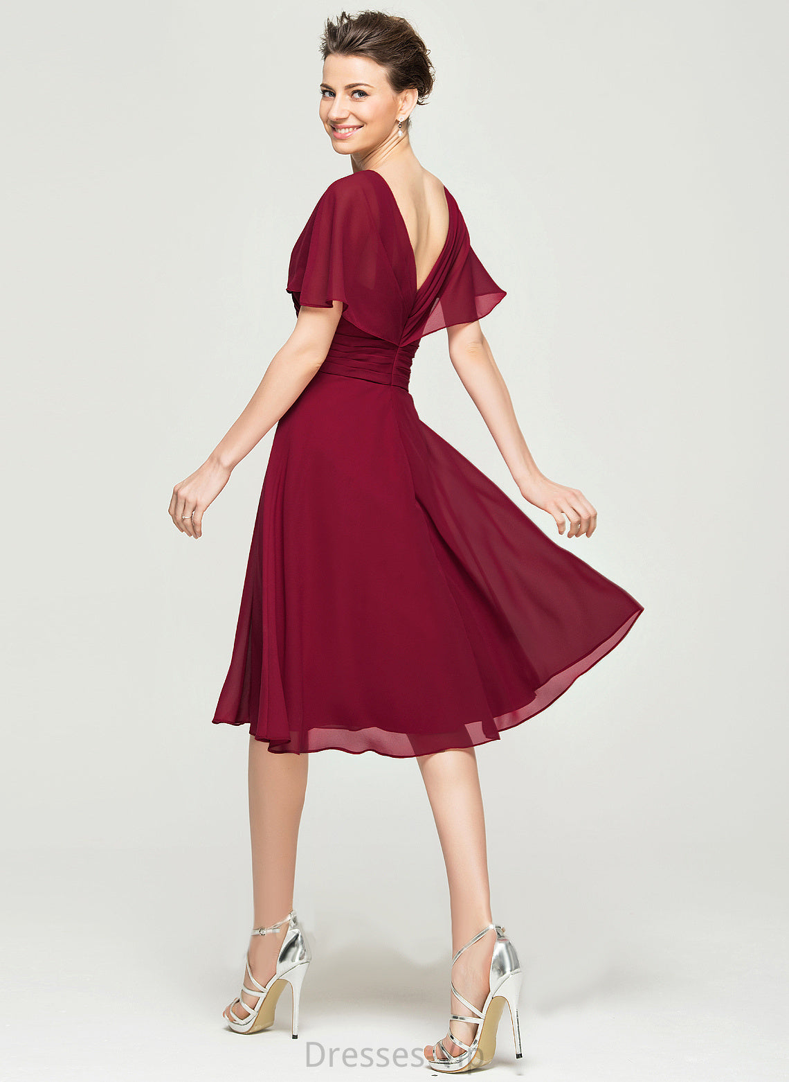 Cocktail Dresses With Knee-Length Gretchen Cocktail Dress A-Line Chiffon V-neck Ruffle