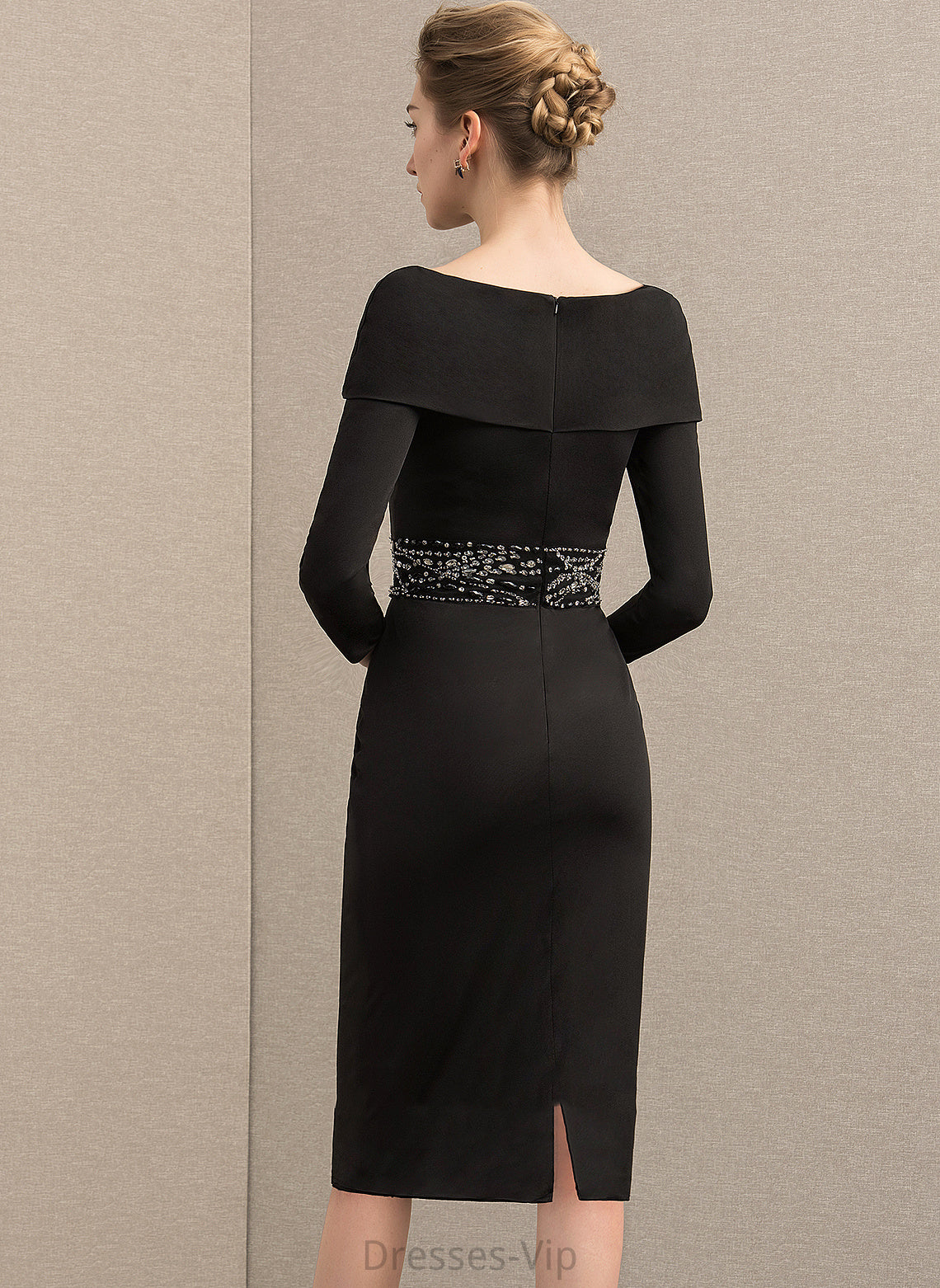 Knee-Length Jersey With Off-the-Shoulder Chloe Sheath/Column Dress Sequins Beading Cocktail Cocktail Dresses