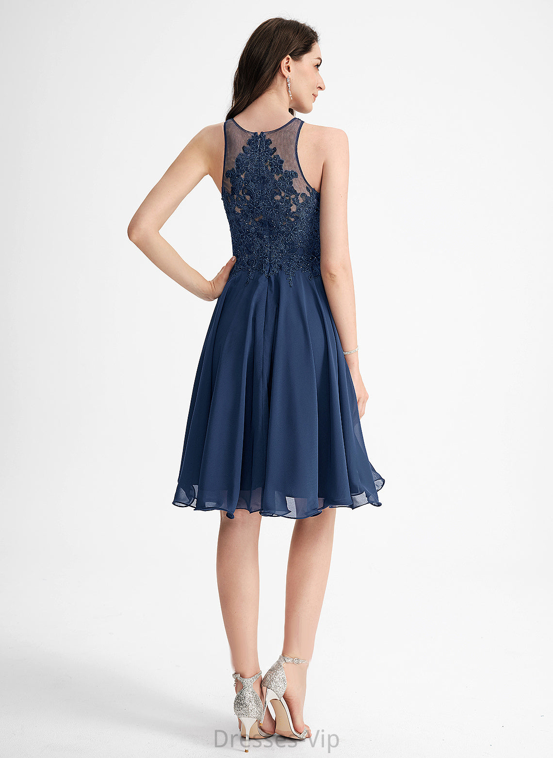 Chiffon Dress With Scoop Knee-Length Homecoming Marin Beading Neck A-Line Lace Homecoming Dresses