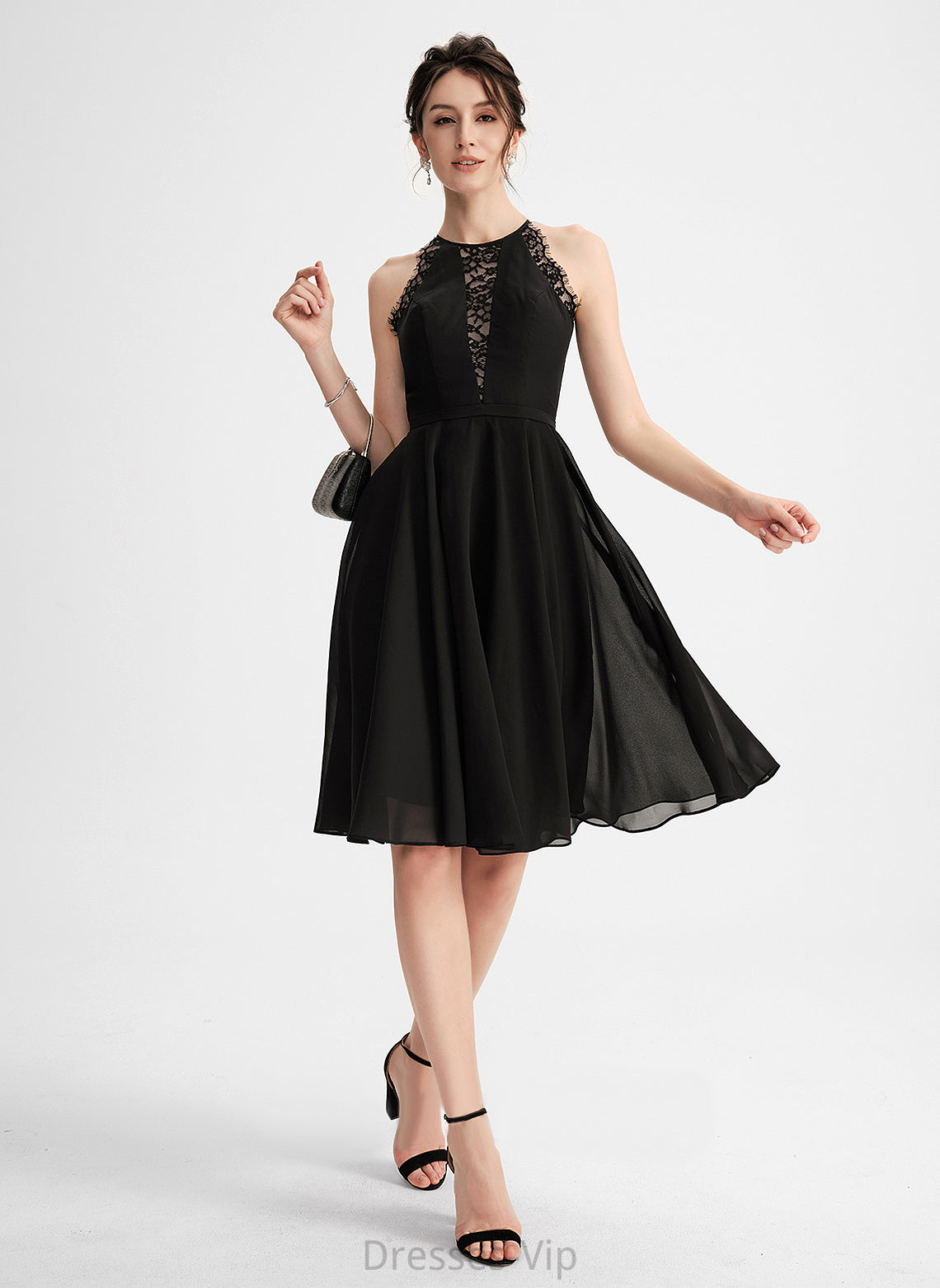 Lace Chiffon Shea Knee-Length Cocktail Dress Neck Scoop Cocktail Dresses A-Line With