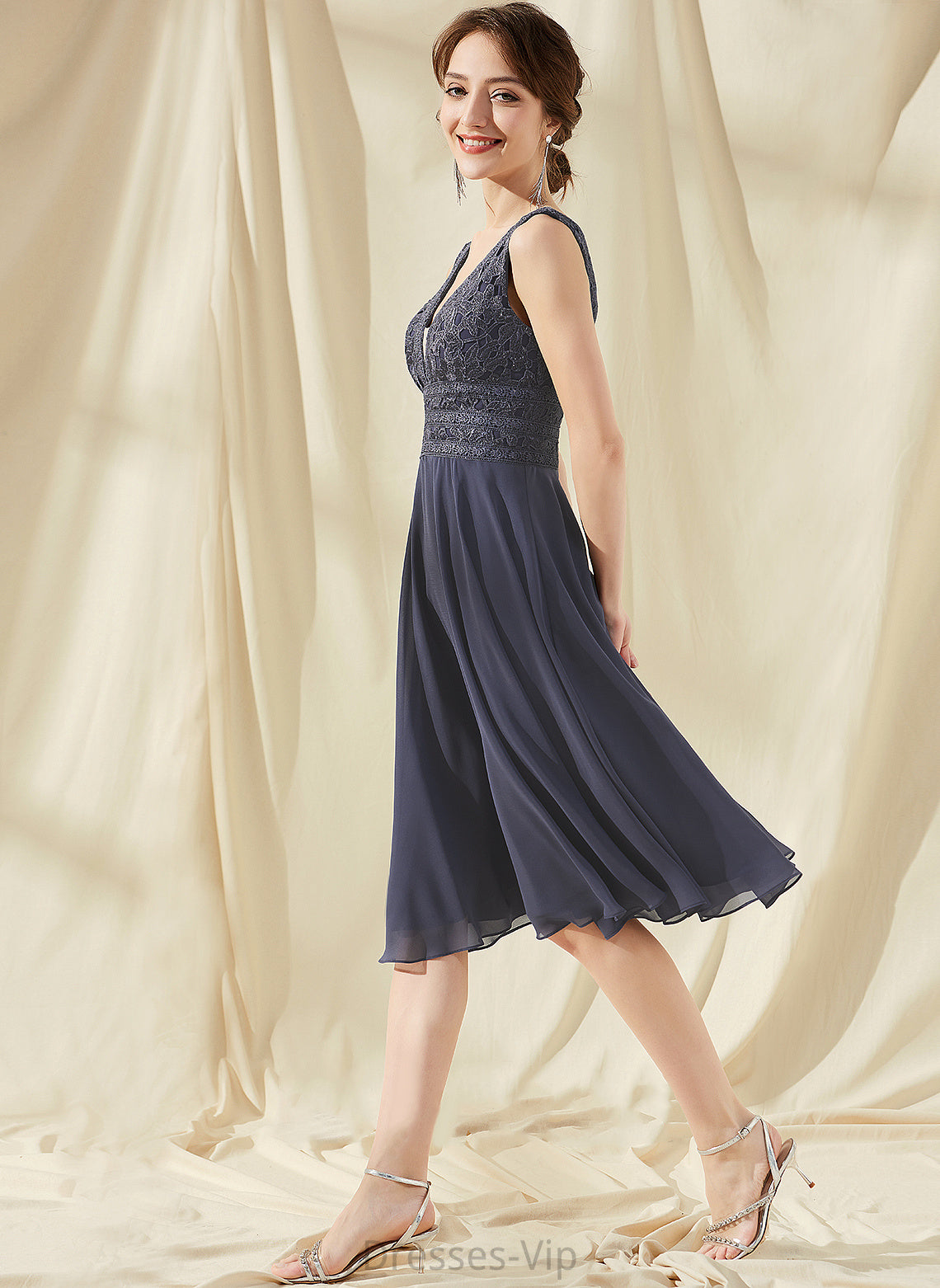 Lace Homecoming Dresses Dress V-neck Jemima A-Line Knee-Length Chiffon Homecoming