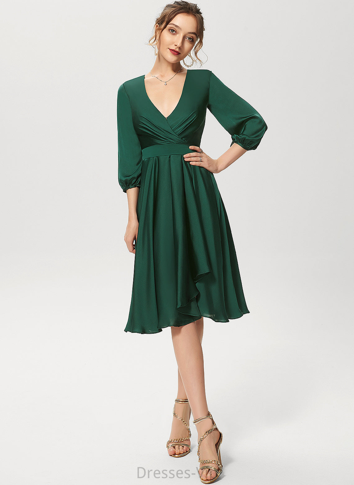 V-neck Dress A-Line Asymmetrical Katelyn Cocktail Dresses Satin Chiffon Cocktail