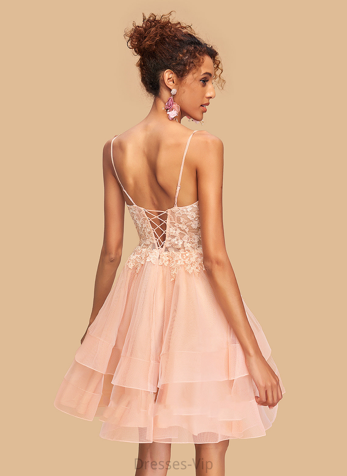 Homecoming Lace V-neck Short/Mini A-Line Homecoming Dresses Emilia Tulle With Dress