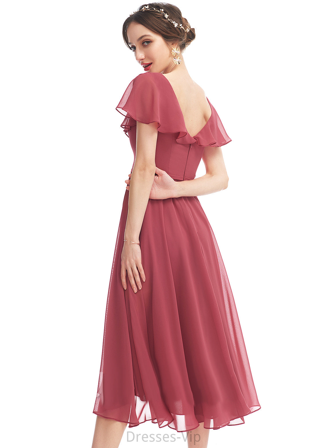 Chiffon Dress Lana With Asymmetrical A-Line Ruffle Cocktail V-neck Cocktail Dresses