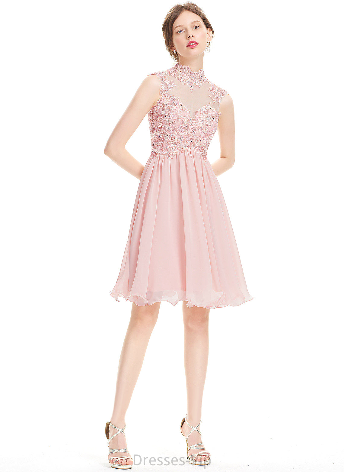 Dress Homecoming Dresses Chiffon High A-Line Knee-Length With Lace Emilie Neck Beading Homecoming