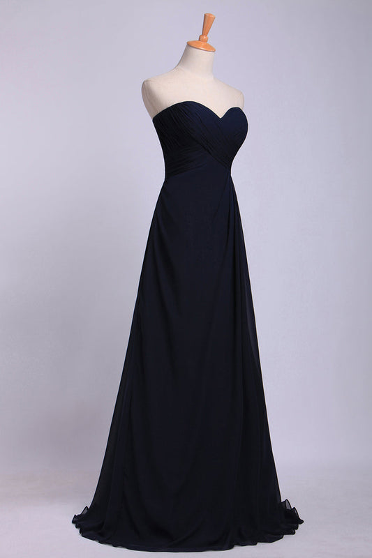 2024 Full Length Sweetheart Chiffon Bridesmaid Dresses Shirred Bodice Empire Waist Chiffon Skirt