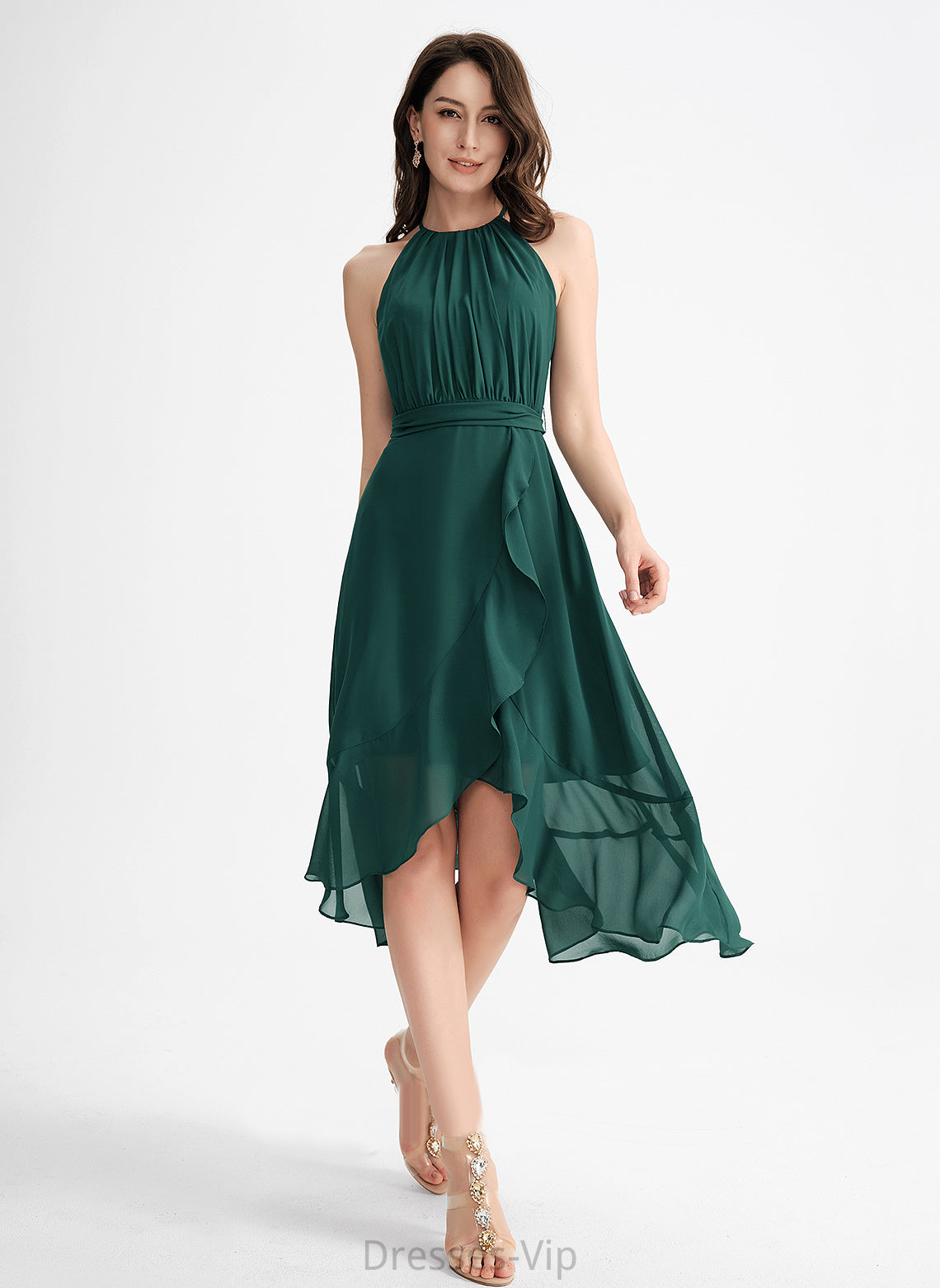 Cocktail Dresses Cocktail A-Line Bow(s) Nathalia Ruffle Dress Neck Scoop With Asymmetrical Chiffon