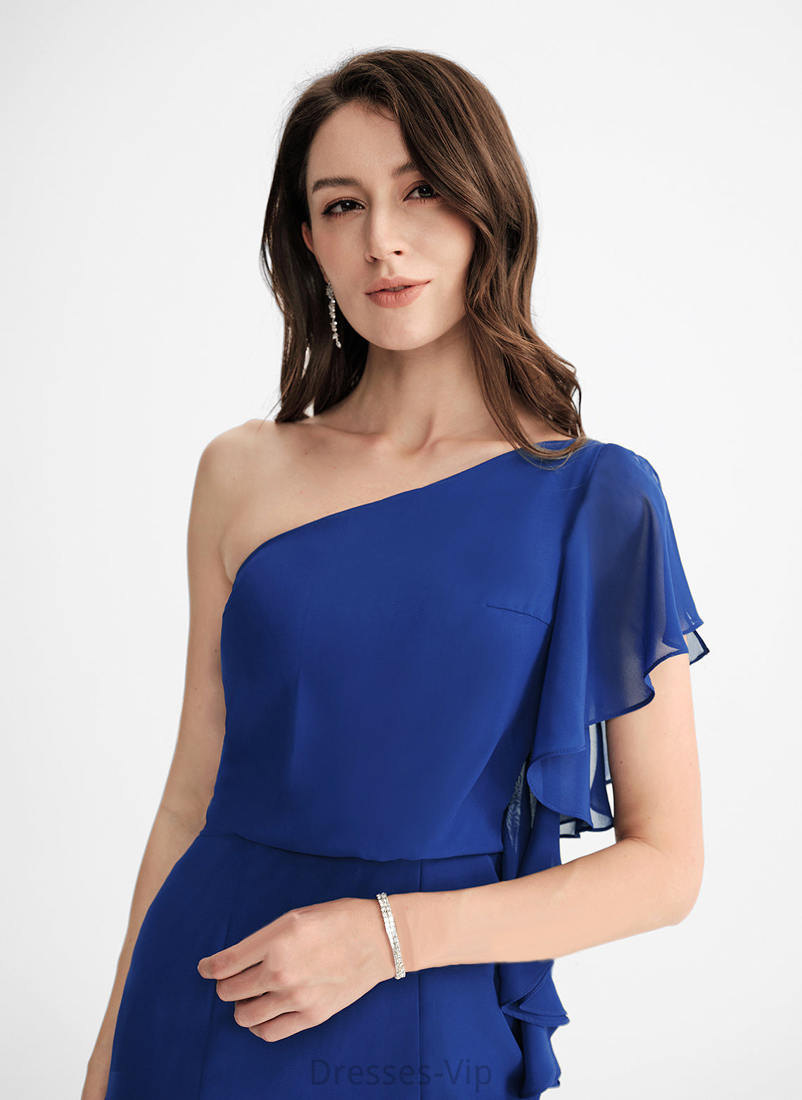 Chiffon Cocktail Sheath/Column One-Shoulder Dress With Ruffle Shiloh Cocktail Dresses Tea-Length