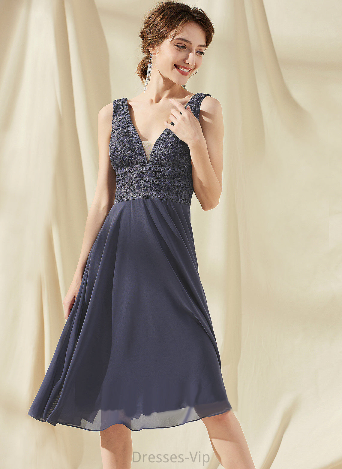 Lace A-Line V-neck Cocktail Dresses Chiffon Angelina Knee-Length Dress Cocktail