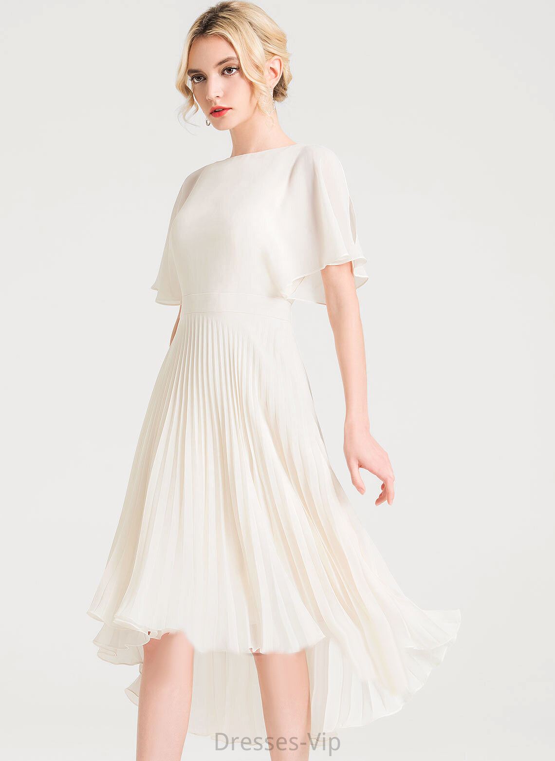 Neck Chiffon Asymmetrical Scoop Pleated Cocktail A-Line With Karlie Dress Cocktail Dresses