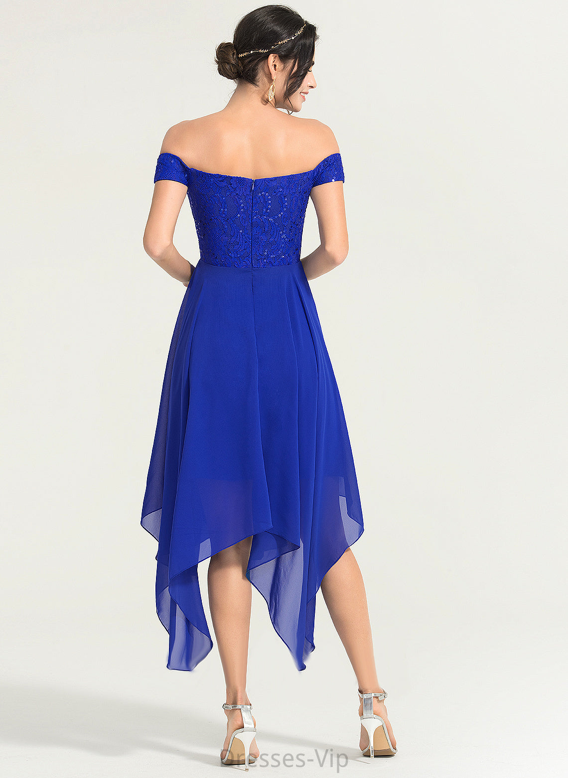 Cocktail Cocktail Dresses Skyla With Asymmetrical Lace Dress Beading Off-the-Shoulder A-Line Chiffon