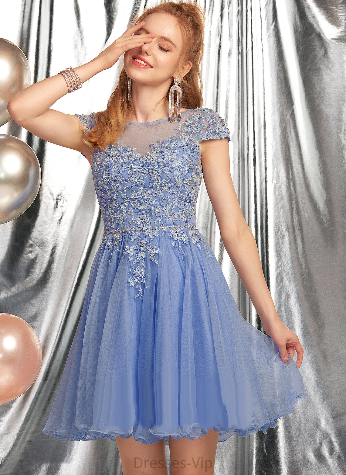 Tulle Scoop With Homecoming A-Line Neck Homecoming Dresses Dress Lace Lace Appliques Beading Madeleine Short/Mini