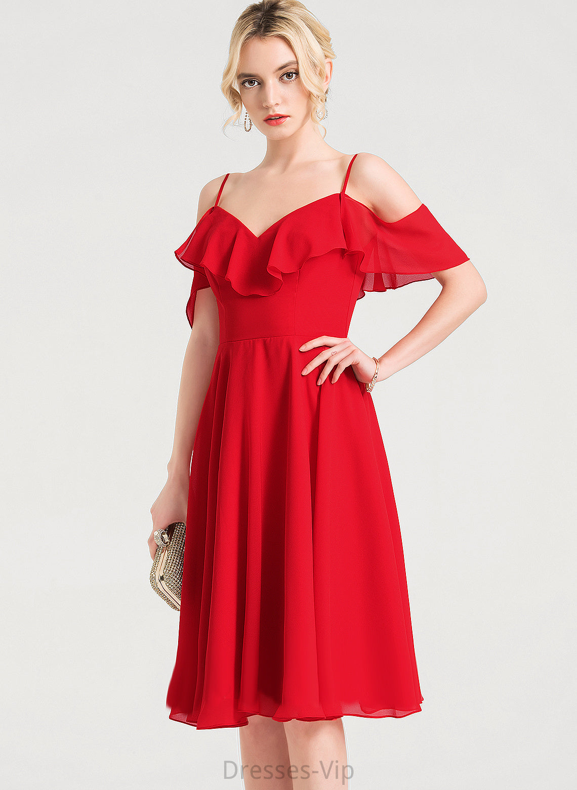 Ruffles Knee-Length Cocktail Chiffon Cascading V-neck With Cocktail Dresses Shyanne Dress A-Line