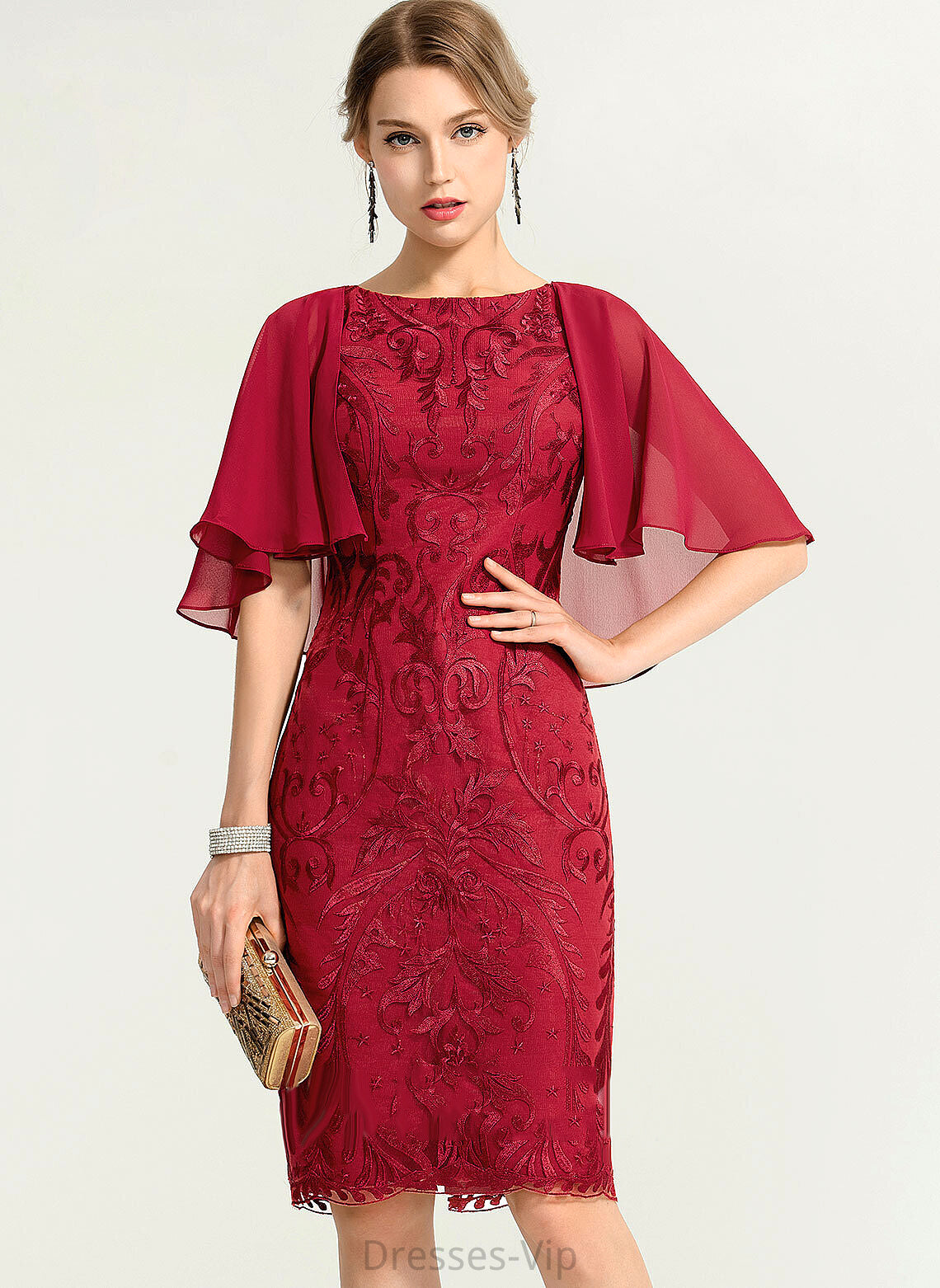 Cocktail Dresses Neck Cocktail Scoop Dress Lace Sheath/Column Chiffon Marian Knee-Length