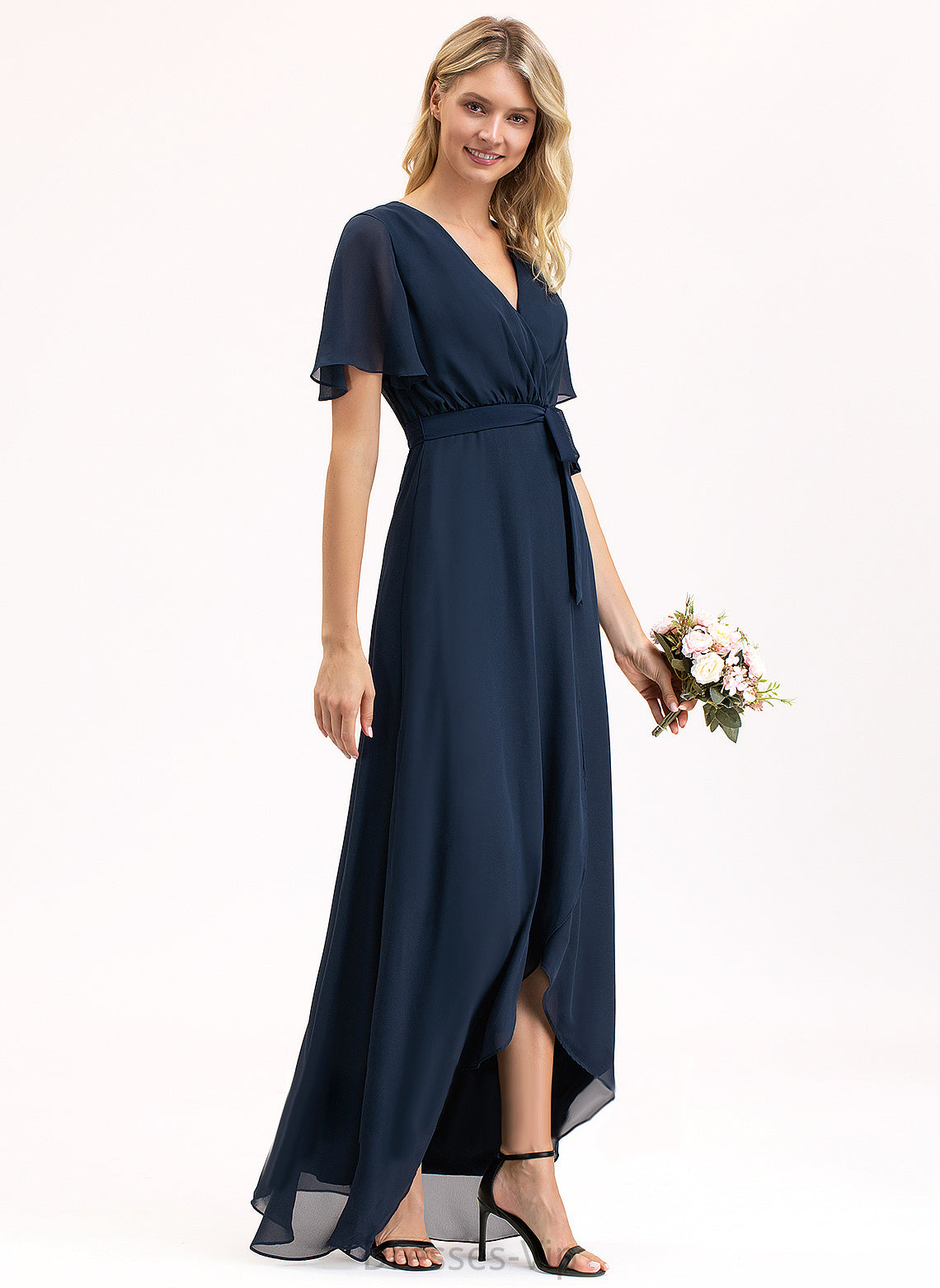 Bow(s) Asymmetrical With Dress Chiffon V-neck A-Line Lana Cocktail Cocktail Dresses