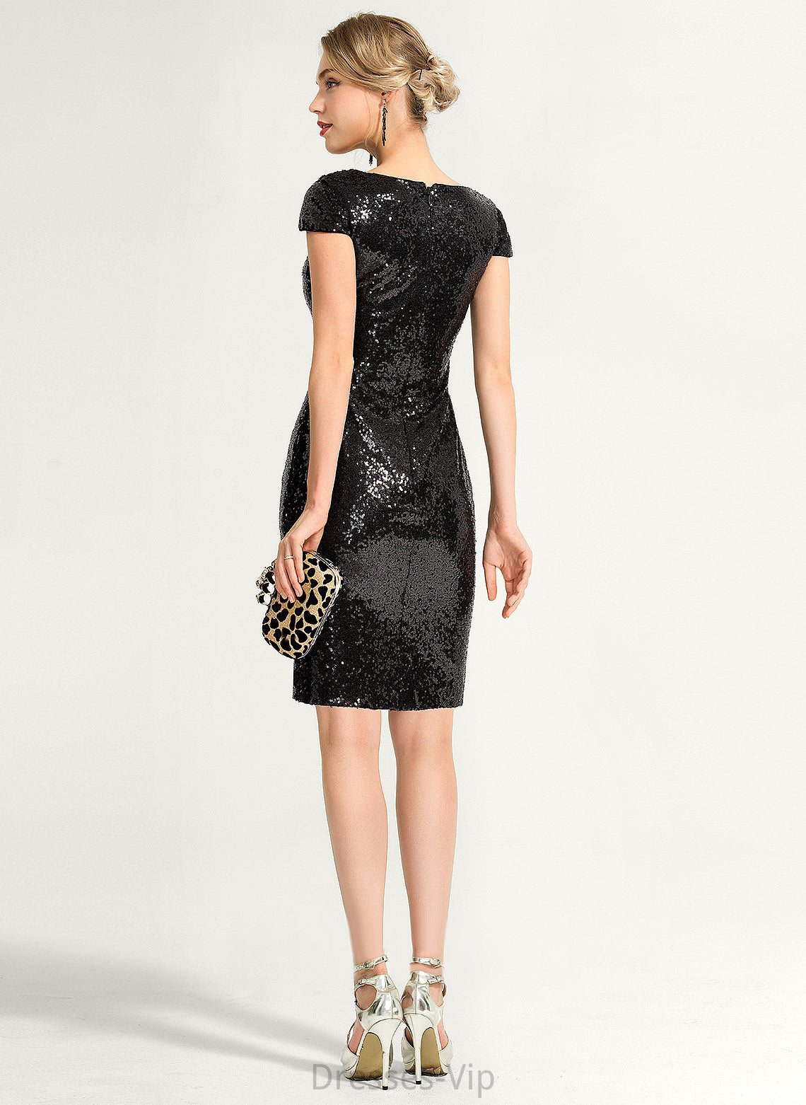 Cowl Cocktail Knee-Length Cocktail Dresses Dress Sequined Neck Kierra Sheath/Column