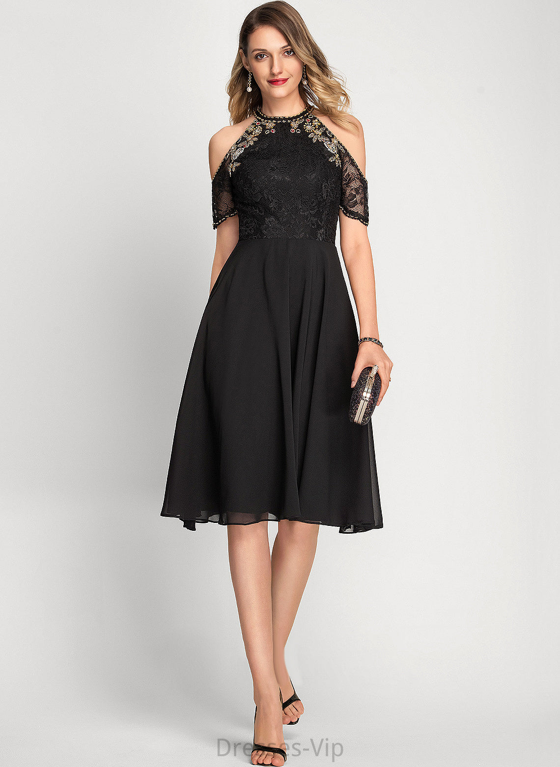 Cocktail Dress Beading Scoop Knee-Length Ashtyn With Neck A-Line Lace Cocktail Dresses Chiffon Sequins