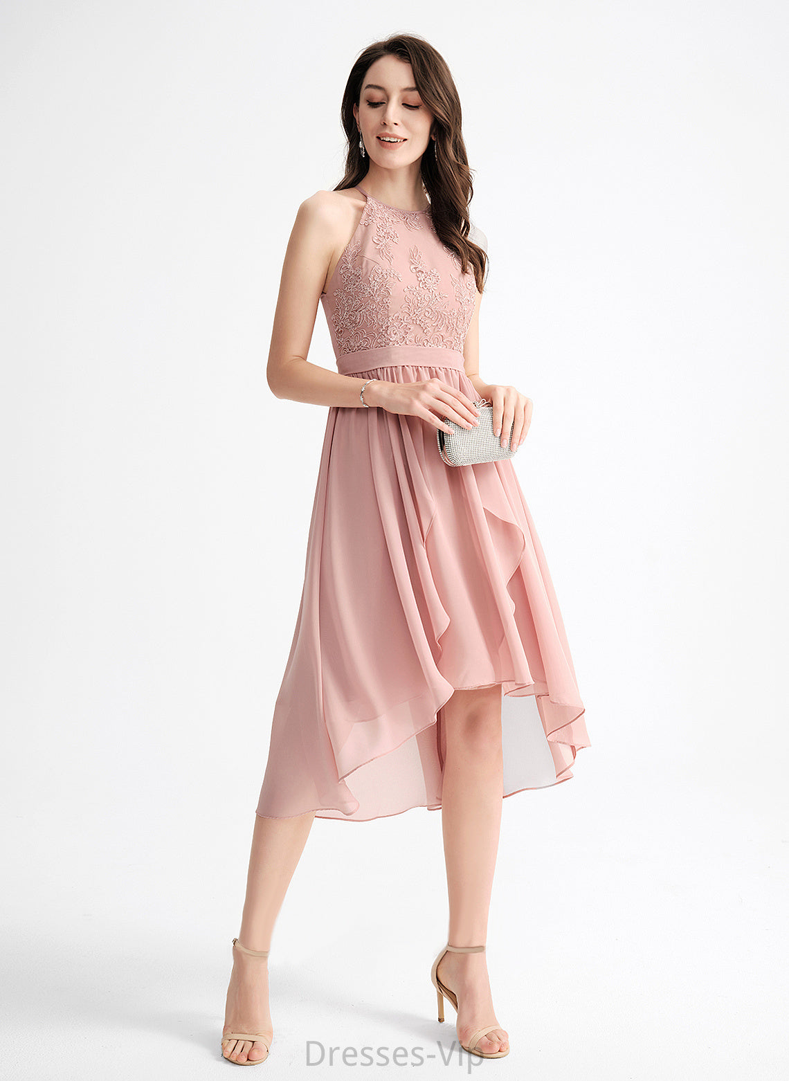 A-Line With Neck Scoop Homecoming Dresses Lace Michelle Asymmetrical Chiffon Homecoming Dress