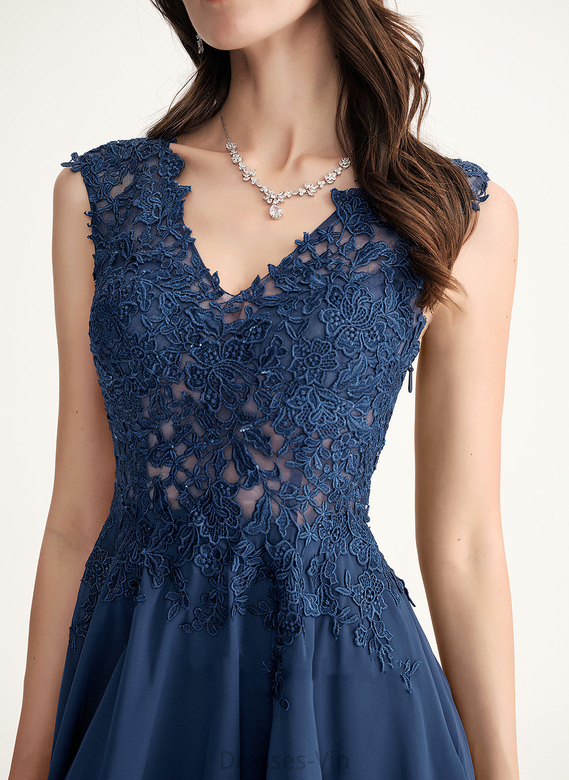 Lace Chiffon Tea-Length A-Line Cocktail Cocktail Dresses V-neck Deborah Dress