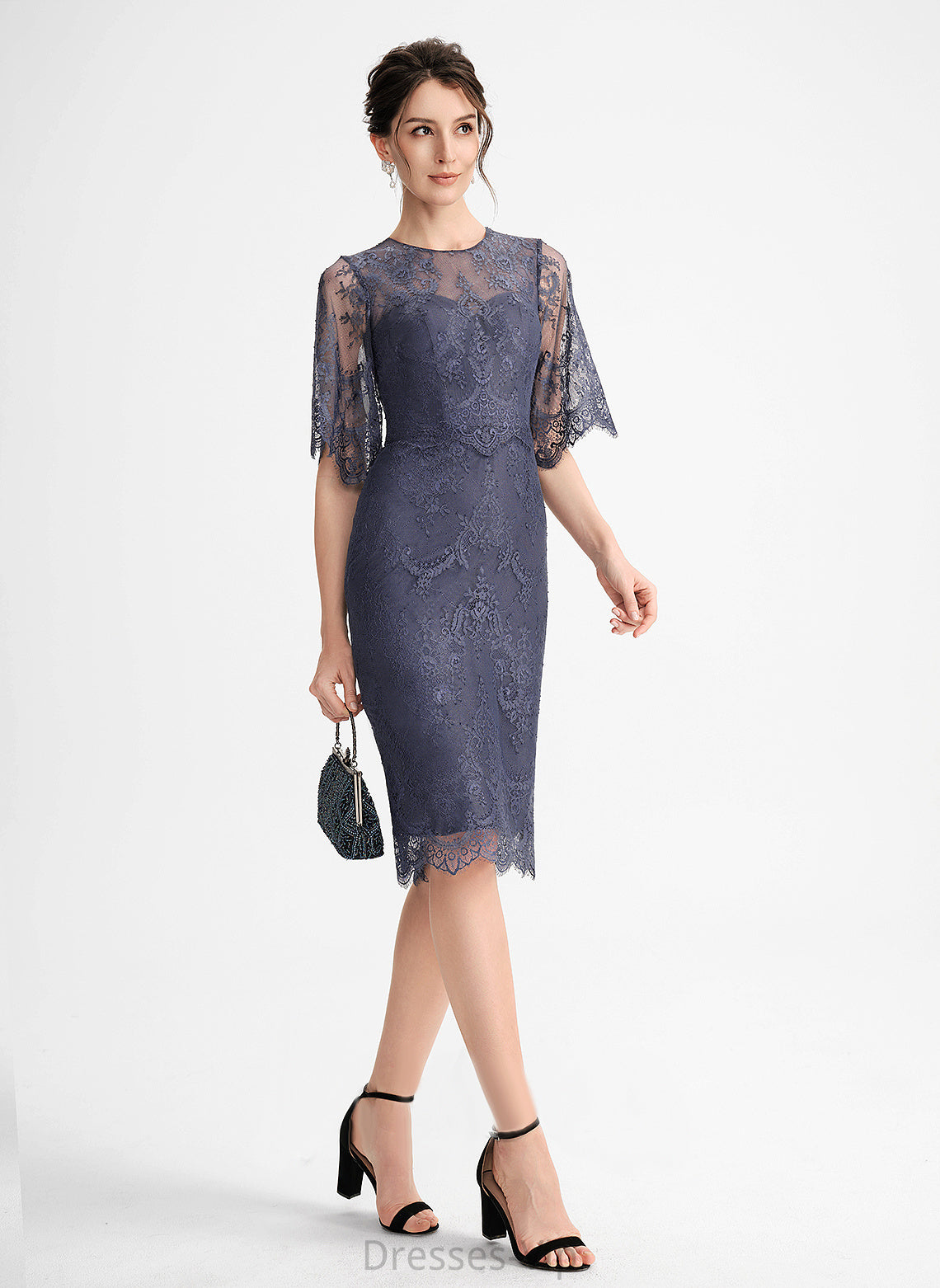 With Cocktail Dress Cocktail Dresses Kenya Knee-Length Lace Sheath/Column Scoop Lace Neck