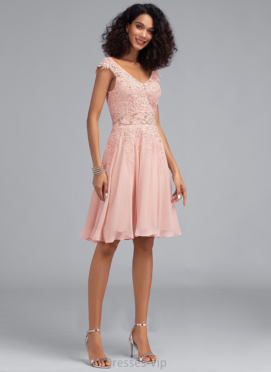 Beading Ciara Dress Cocktail Chiffon Cocktail Dresses With Lace Lace V-neck A-Line Knee-Length