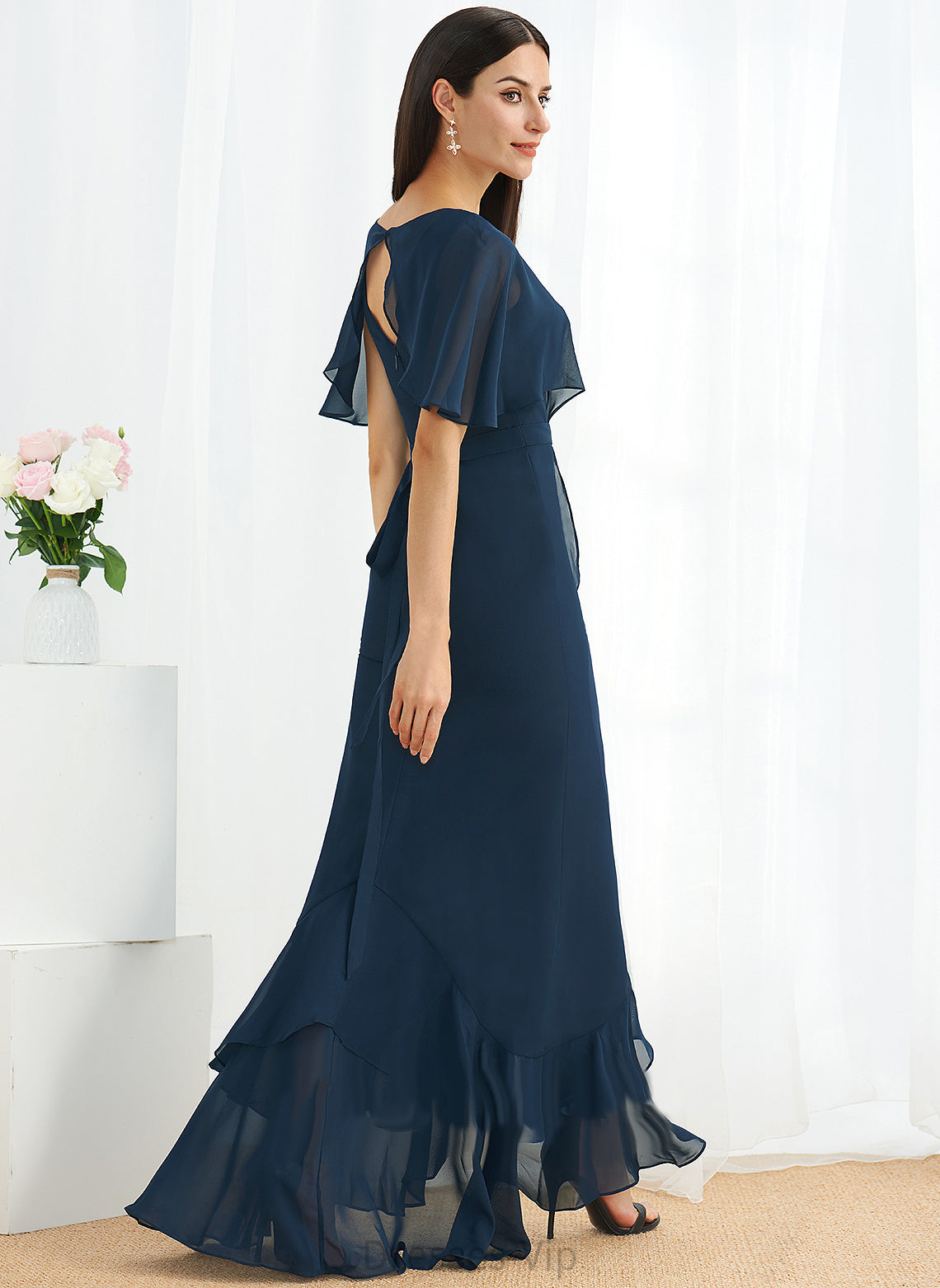 A-Line V-neck Split Cocktail Dresses Dress Ashanti With Front Cocktail Asymmetrical Chiffon