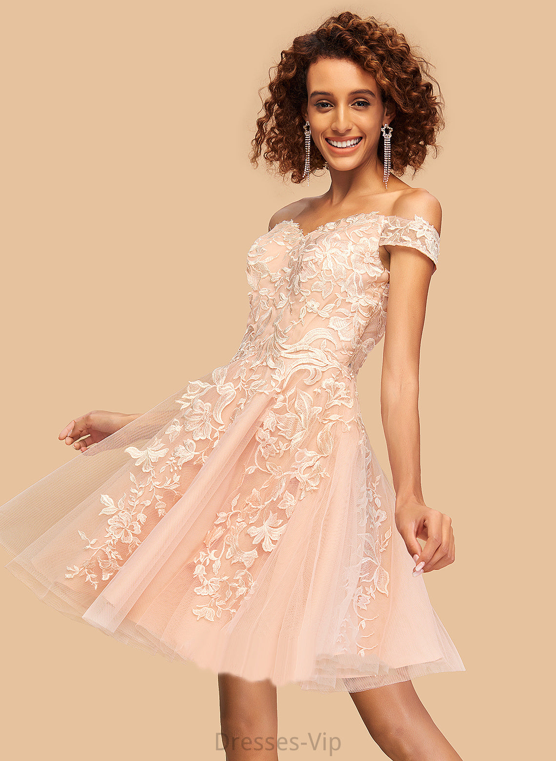 Short/Mini A-Line Homecoming Dresses Dress Homecoming Marianna Off-the-Shoulder Tulle With Lace