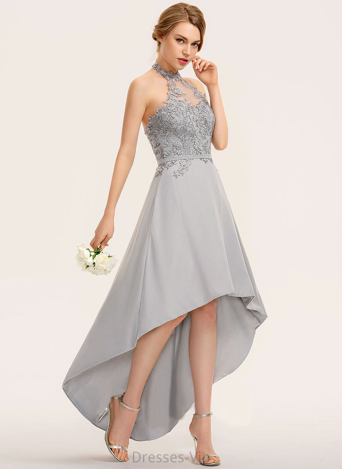 Dress Asymmetrical A-Line Chiffon Izabelle Cocktail Dresses Lace Halter Cocktail