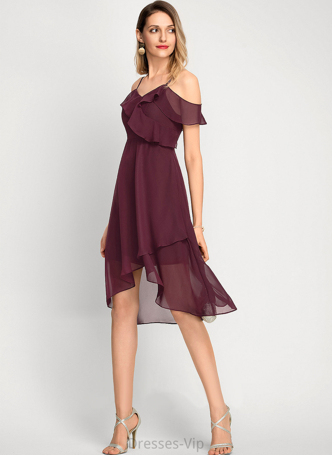 Cocktail Dresses Dress Chiffon Cocktail Elle Asymmetrical A-Line Off-the-Shoulder