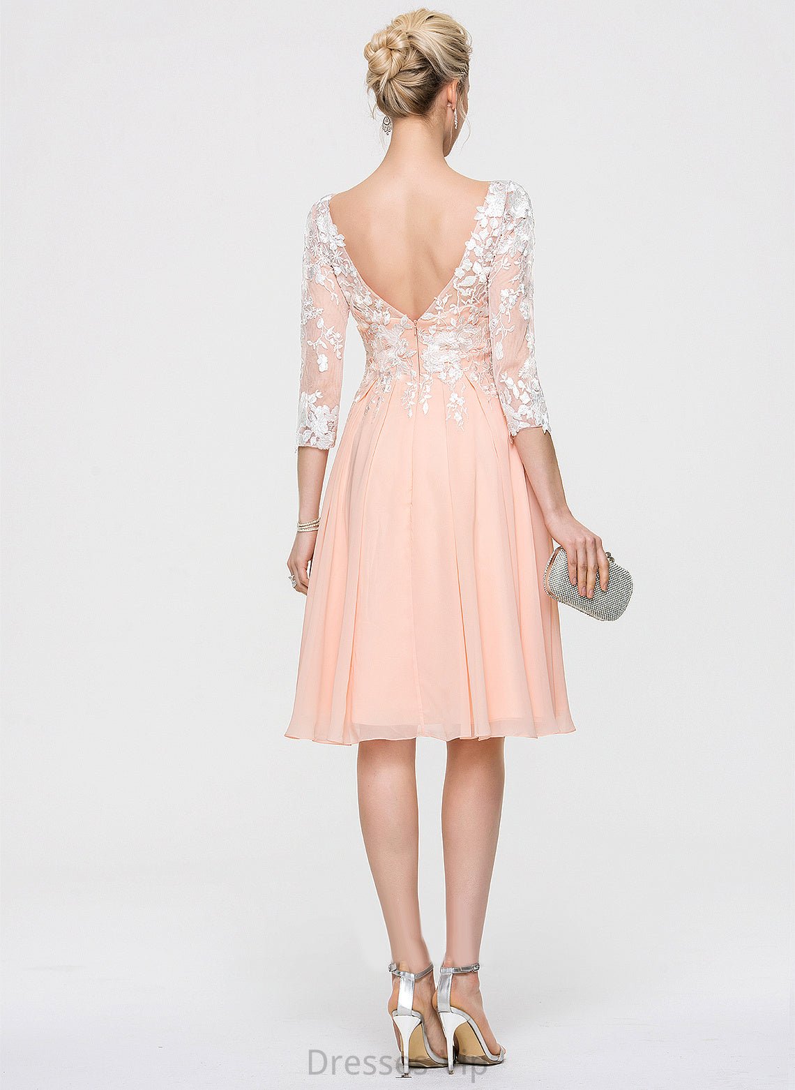 Lace Anika Neck Chiffon Lace Cocktail Dresses Knee-Length Cocktail With Scoop Dress A-Line