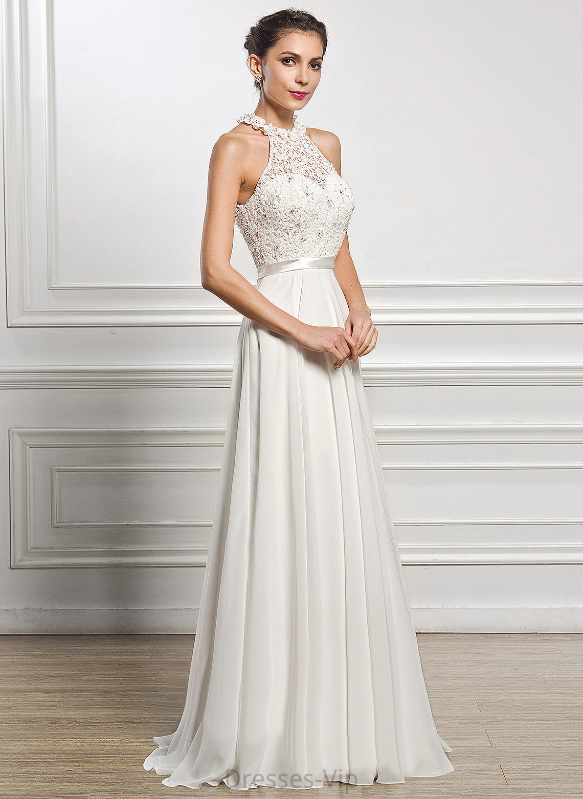 Wedding Dresses Floor-Length With Beading Wedding Chiffon A-Line Arely Lace Sequins Dress