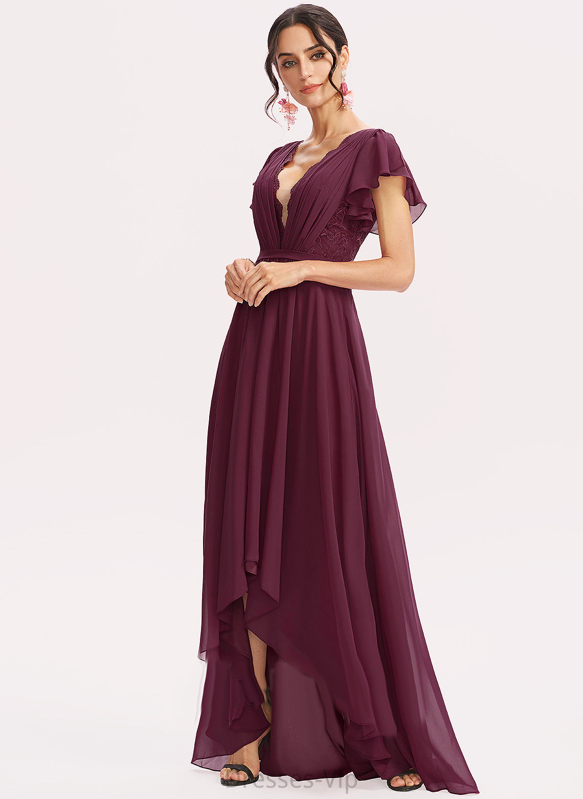 Dress Asymmetrical Ruffles With Chiffon A-Line Sadie Cascading Cocktail Cocktail Dresses Lace V-neck