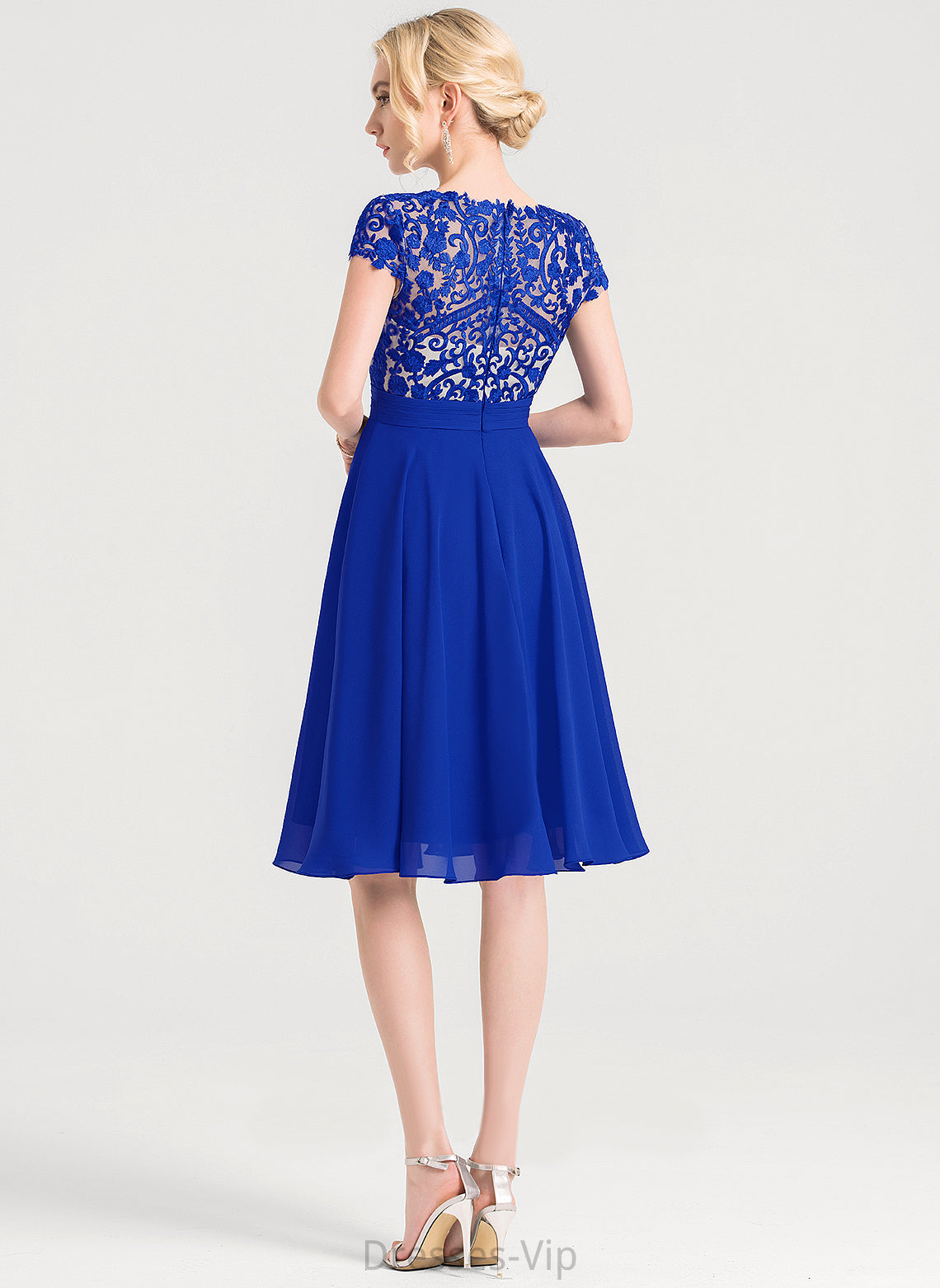 With Ruffle Cocktail Dresses Dress Kristin Chiffon V-neck Cocktail A-Line Lace Knee-Length