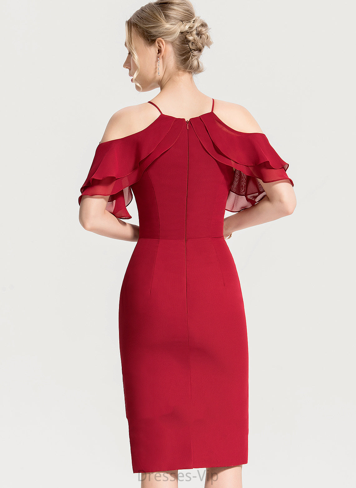 Evangeline Cascading Knee-Length Ruffles Cocktail With Chiffon Cocktail Dresses Dress Square Sheath/Column Neckline