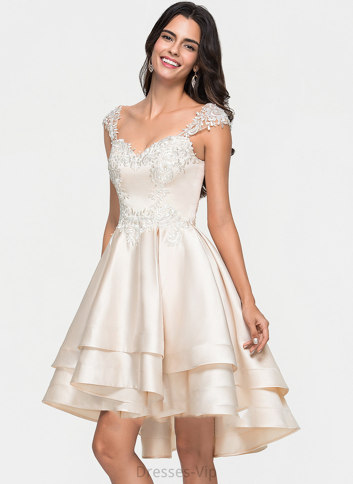 Homecoming With Lace Beading Isabell Ruffles Sweetheart Homecoming Dresses Satin Asymmetrical Cascading Dress A-Line