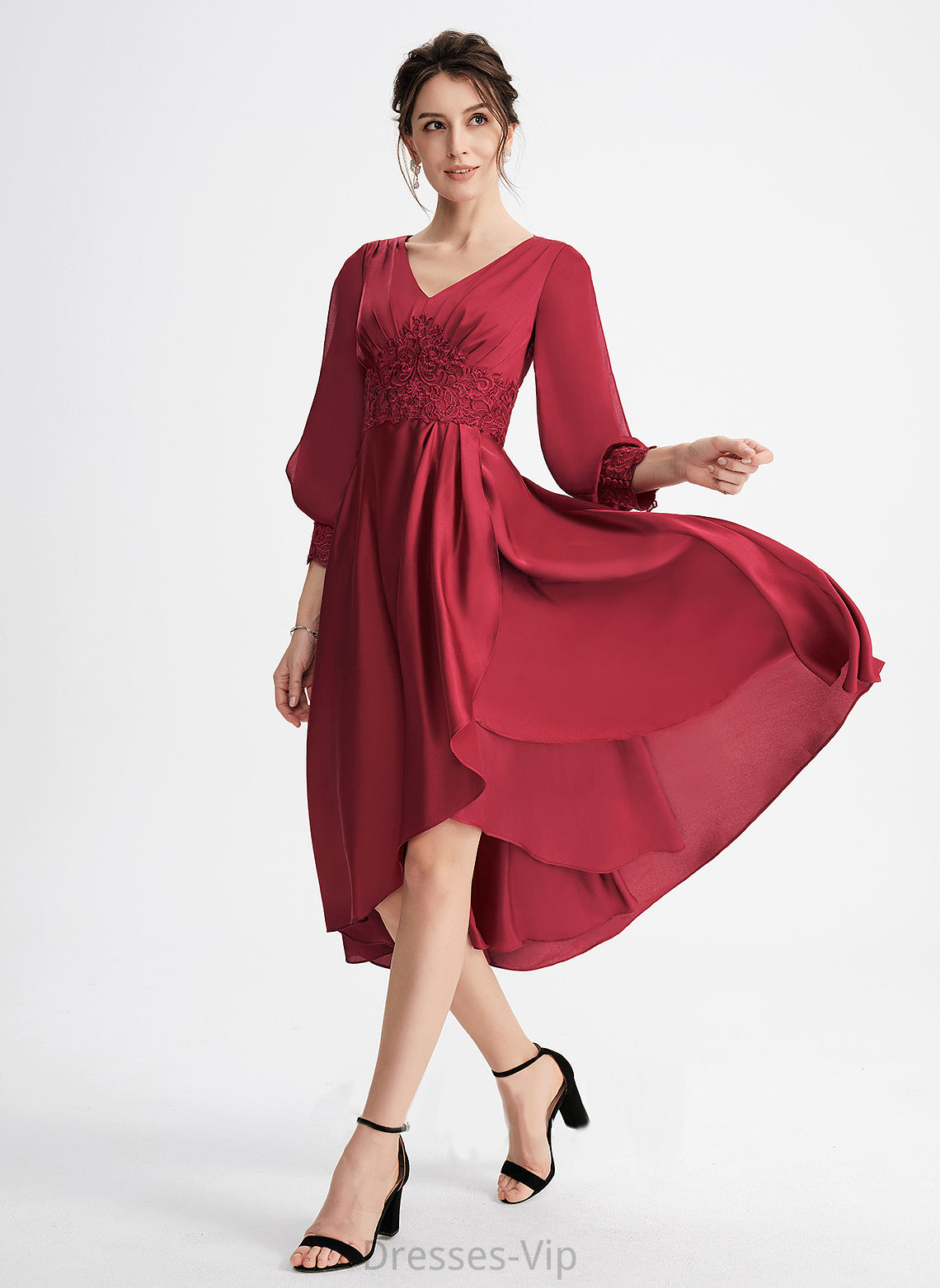 Cocktail Dresses A-Line Lace With Asymmetrical Dress Michaelia Satin Cocktail V-neck