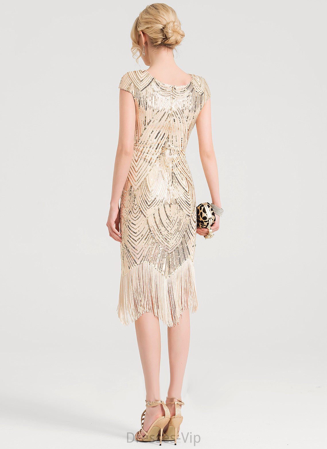 Cocktail Neck Scoop Mariana Sheath/Column Dress Knee-Length Cocktail Dresses Sequined