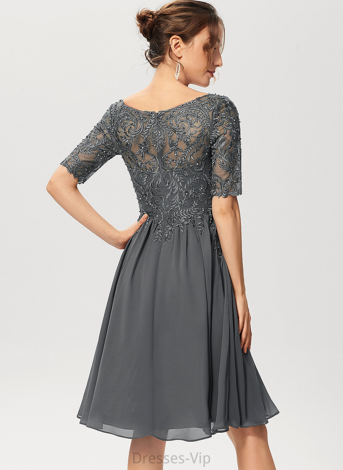 Cocktail Beading A-Line Knee-Length Yvonne Sequins Lace With Dress Chiffon V-neck Cocktail Dresses